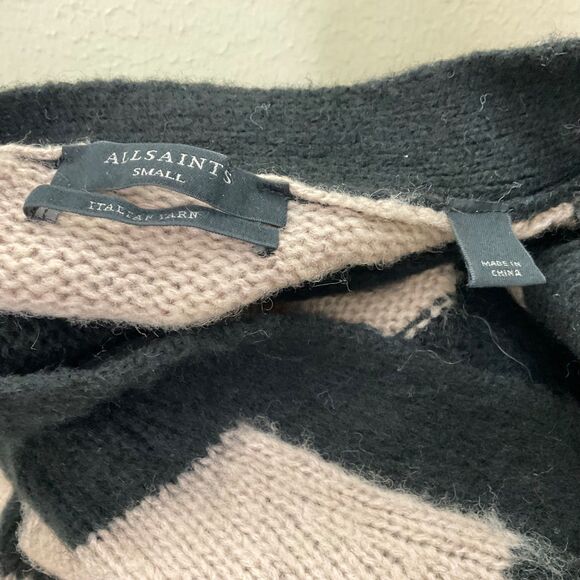 Allsaints  Lou Brushed Striped Crop Sweater women’s S fuzzy v neck mkt. Distress - Picture 4 of 12